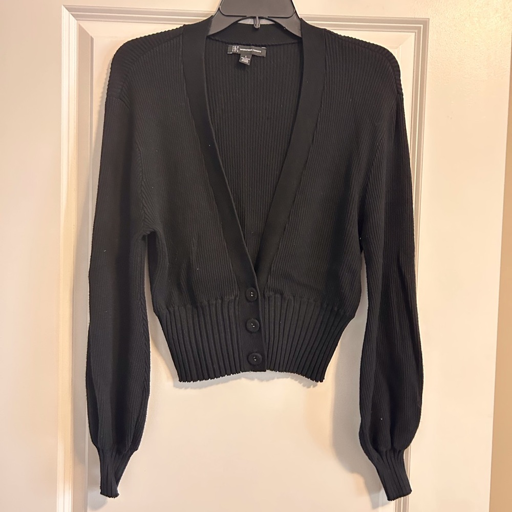 INC International Concepts Black Ribbed Cardigan
